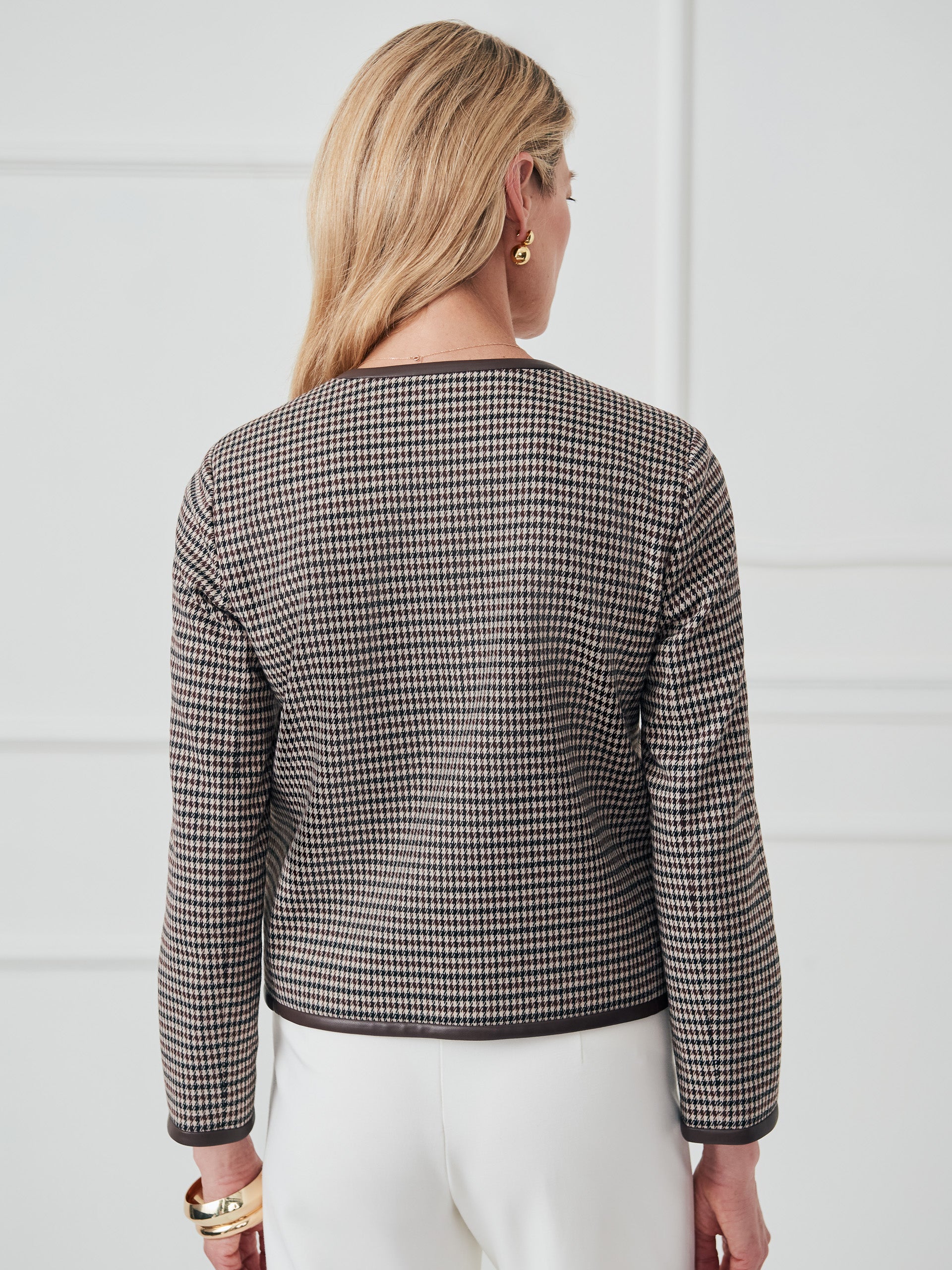 J.McLaughlin Cyna jacket in cream/brown/black made with polyester. 
