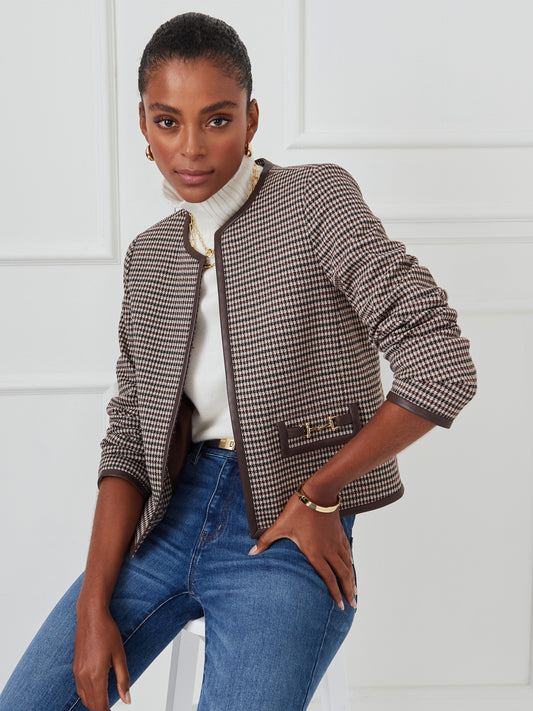 J.McLaughlin Cyna jacket in cream/brown/black made with polyester. 