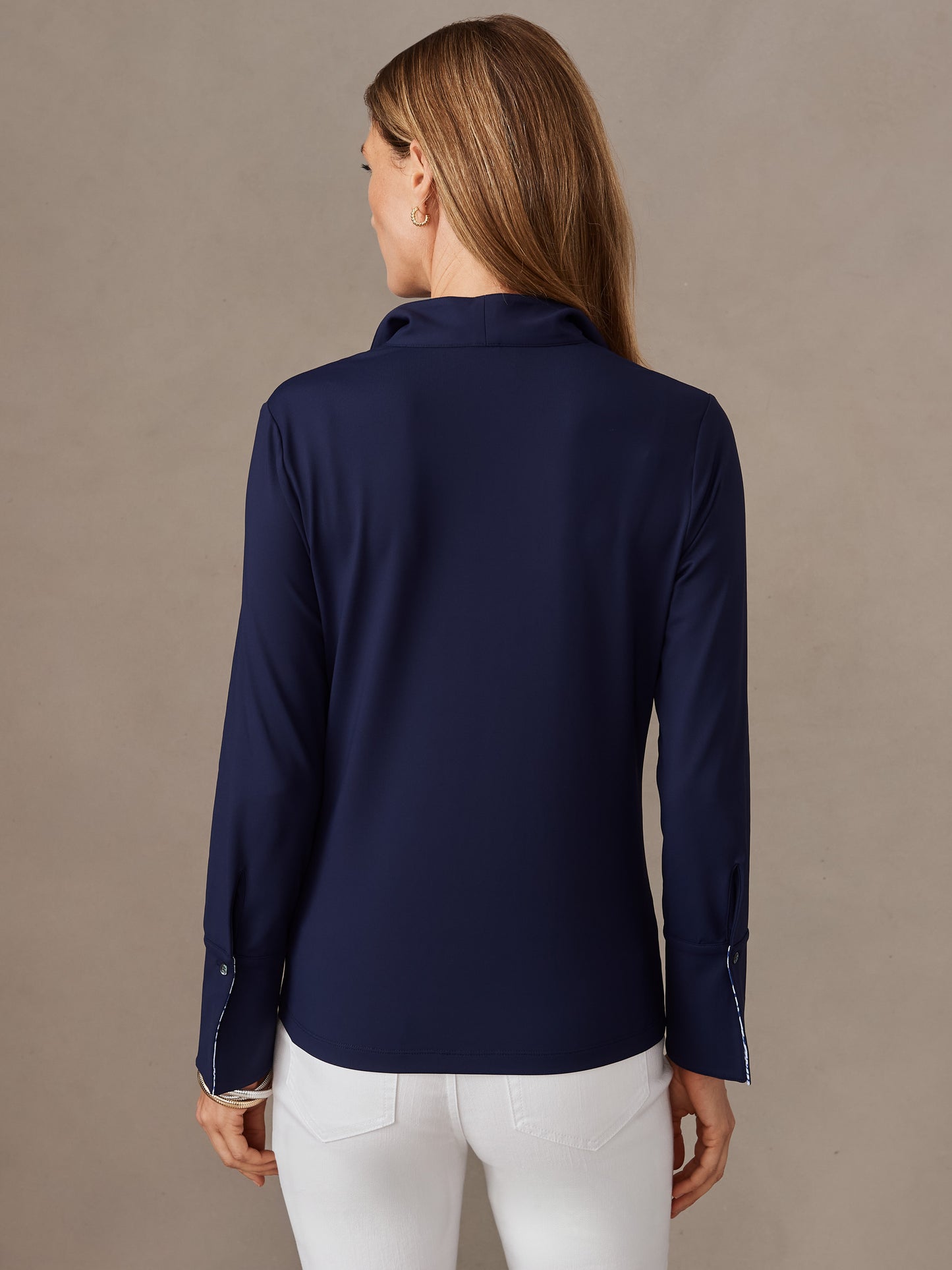 J.McLaughlin Daniele top in winter navy made with catalina cloth.