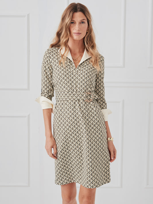 J.McLaughlin Daniele dress in olive/brown made with catalina cloth. 