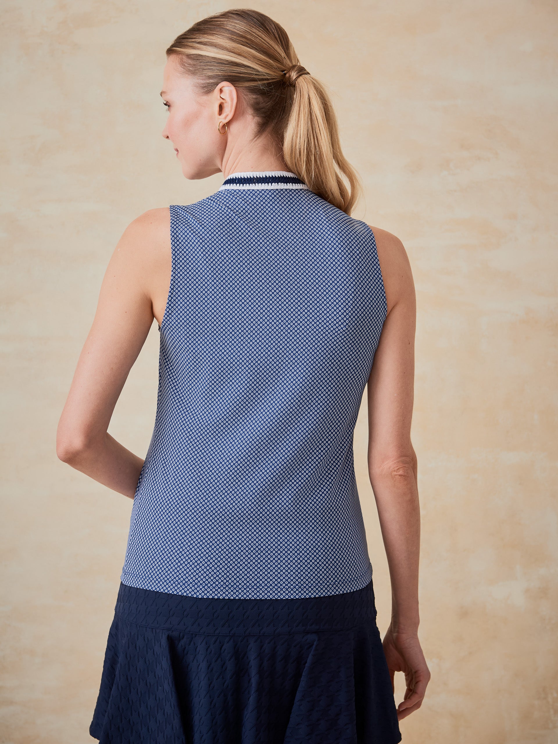 J.McLaughlin Darya top in navy/white made with catalina cloth. 