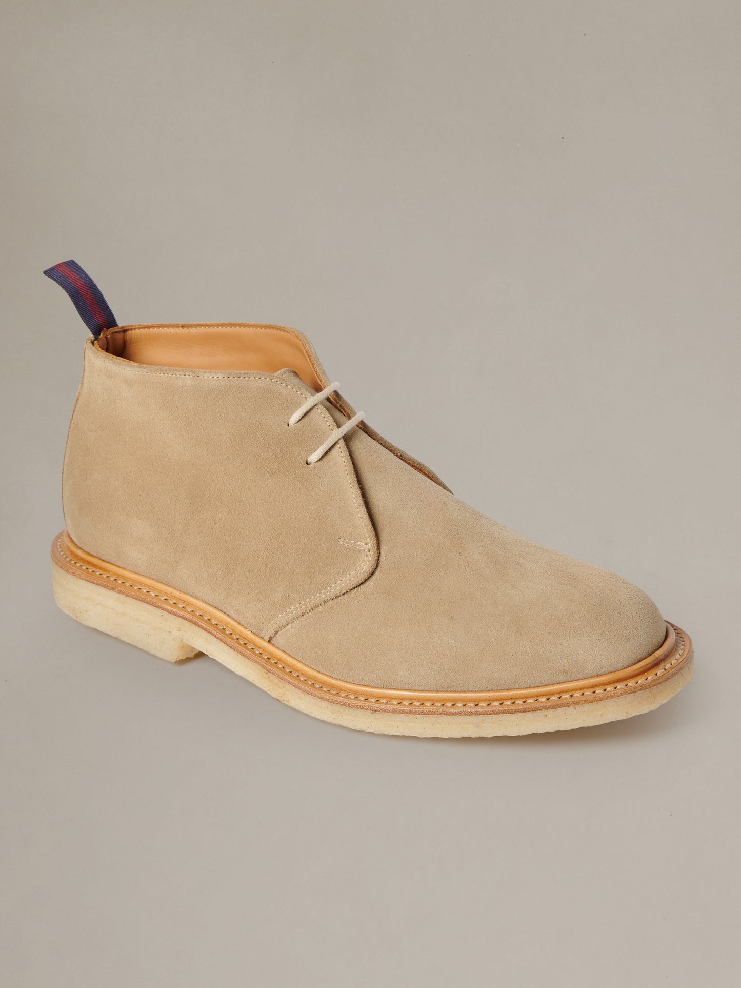 Davis Suede Desert Boots by J.McLaughlin in tan suede with leather laces and a natural crepe sole for timeless casual style