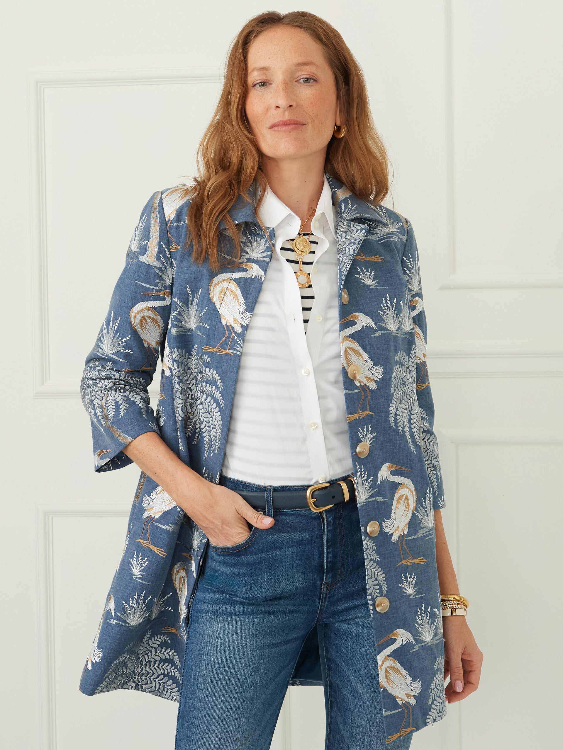 J.McLaughlin Deirdre jacket in denim made with linen/cotton. 