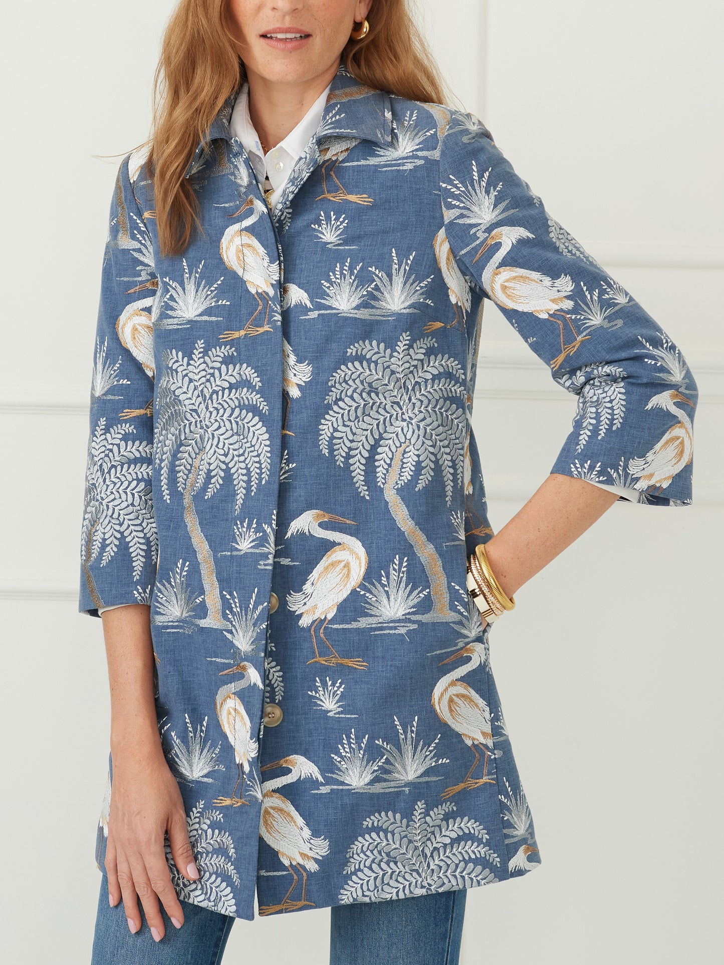 J.McLaughlin Deirdre jacket in denim made with linen/cotton. 