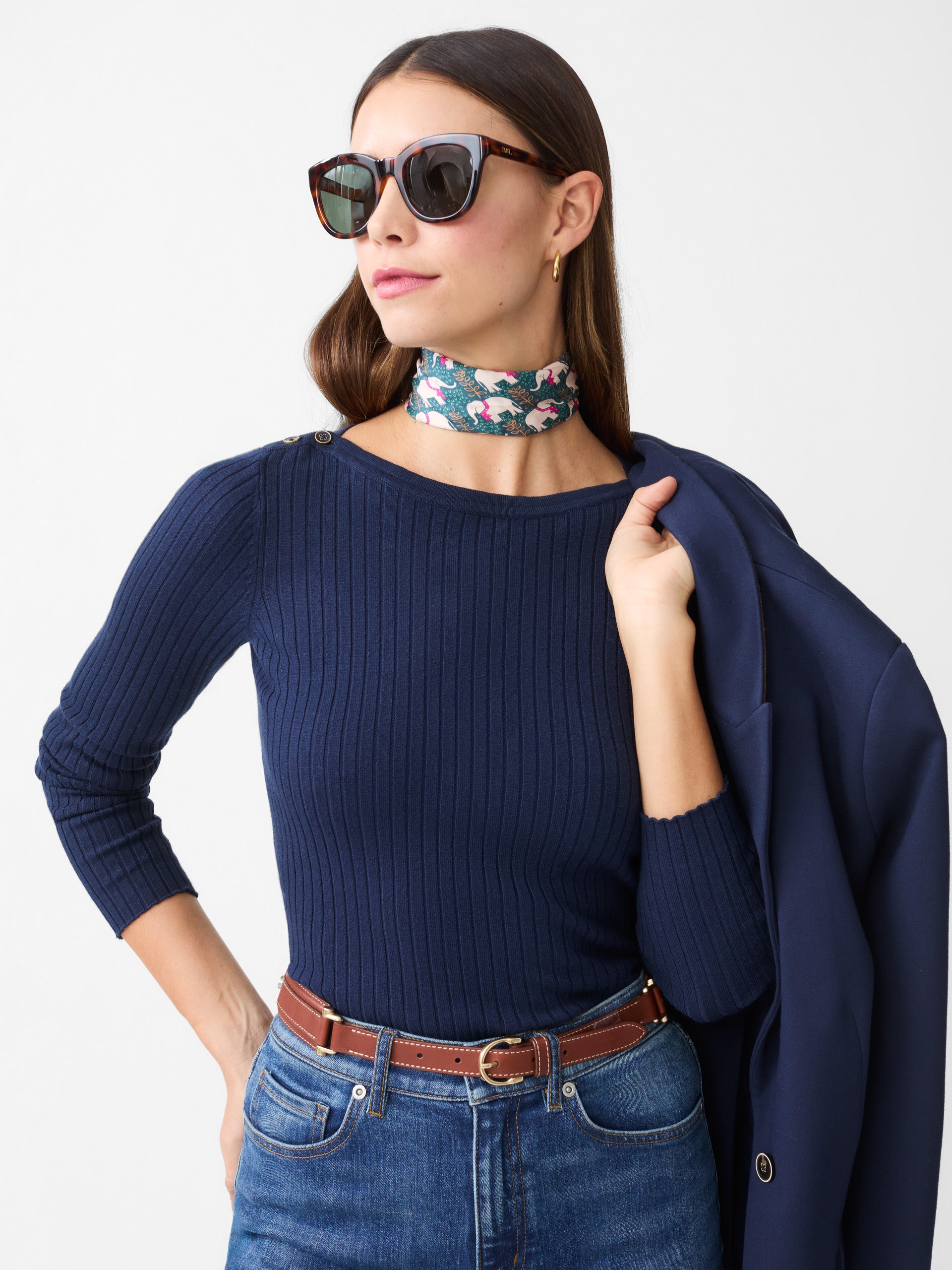 J.McLaughlin Della sweater in navy made with cotton/modal.