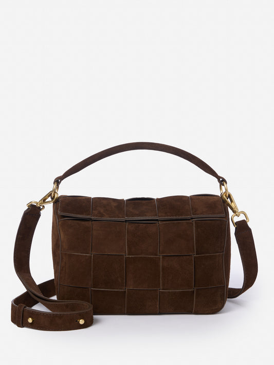 J.McLaughlin Deni handbag in dark brown made with suede.