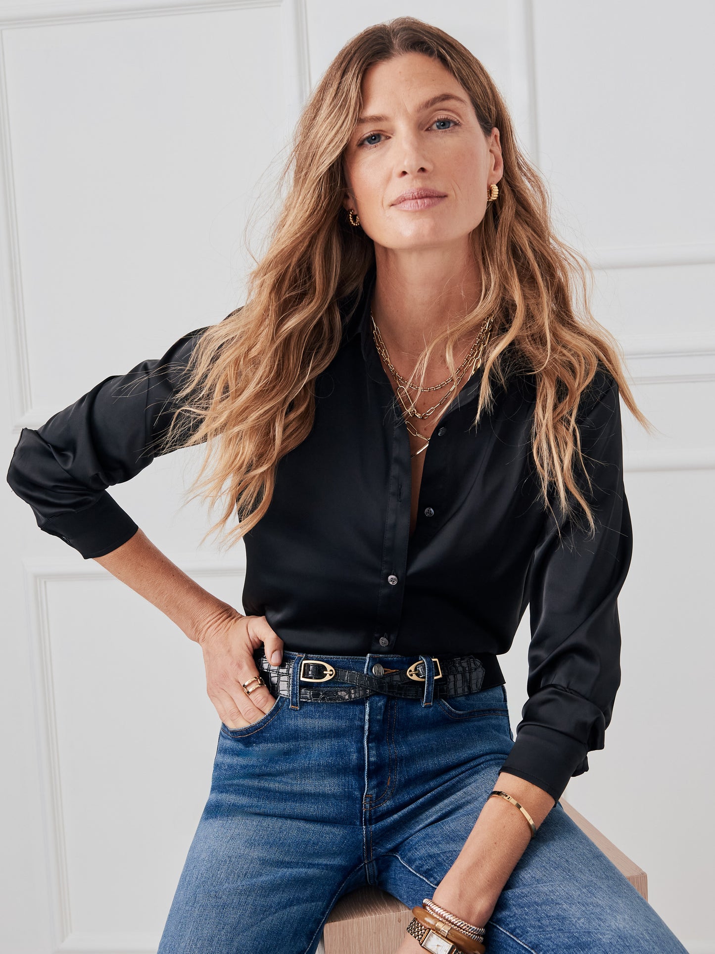J.McLaughlin Denver shirt in black made with polyester.
