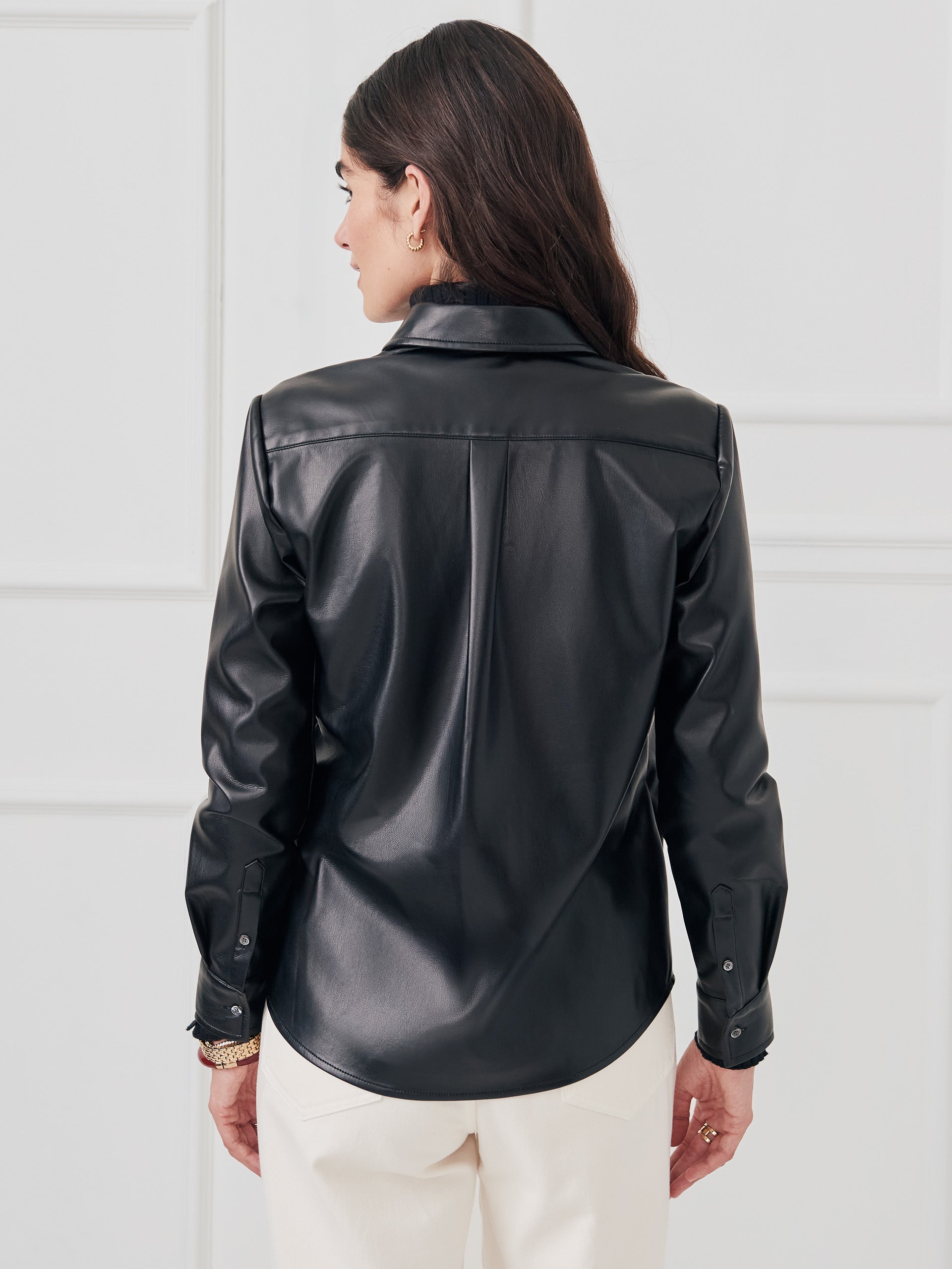 J.McLaughlin Denver top in black made with vegan leather.