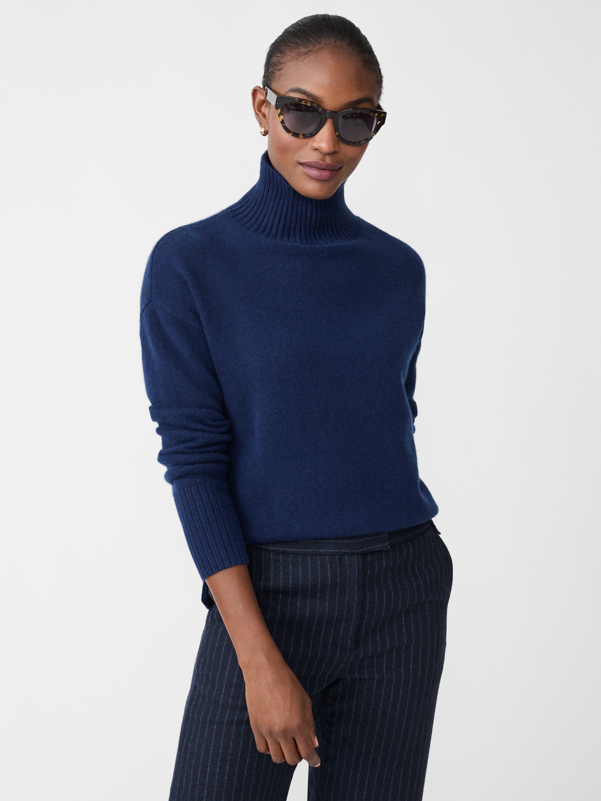 J.McLaughlin Dina turtleneck in  classic navy made with cashmere.