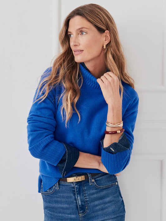 J.McLaughlin Dina sweater in cobalt blue made with cashmere. 