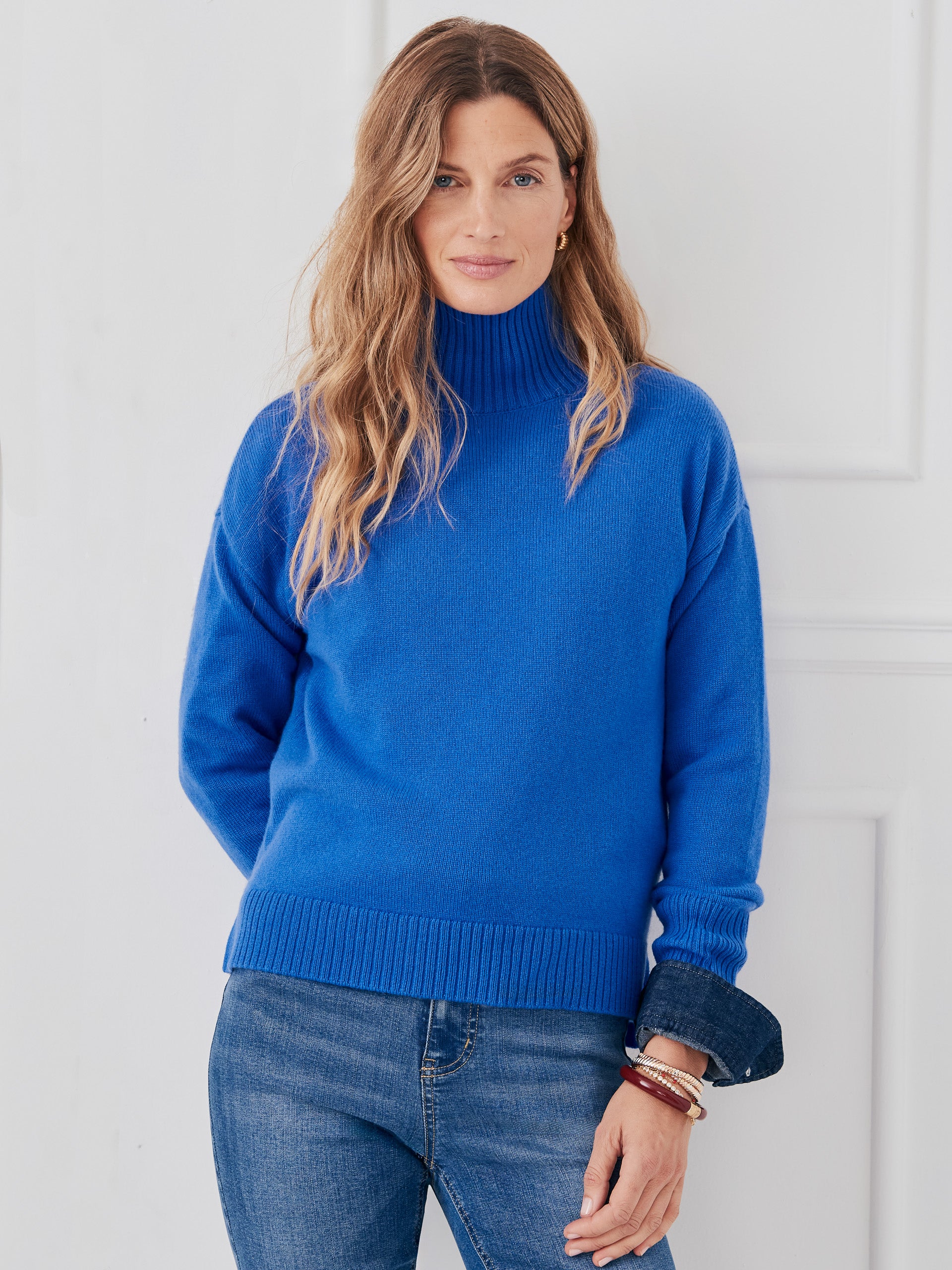 J.McLaughlin Dina sweater in cobalt blue made with cashmere. 