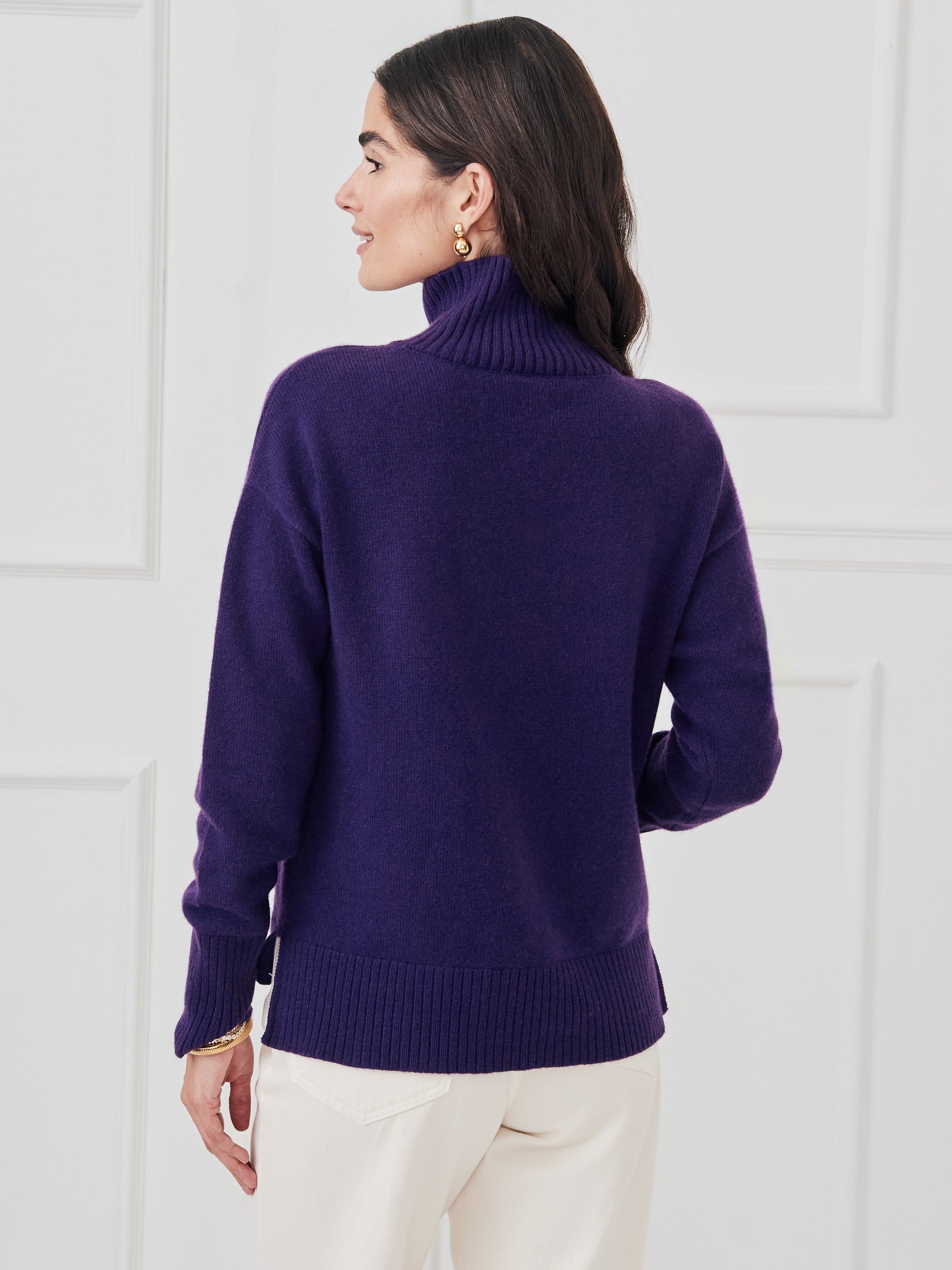 J.McLaughlin Dina sweater in dark grape made with cashmere. 
