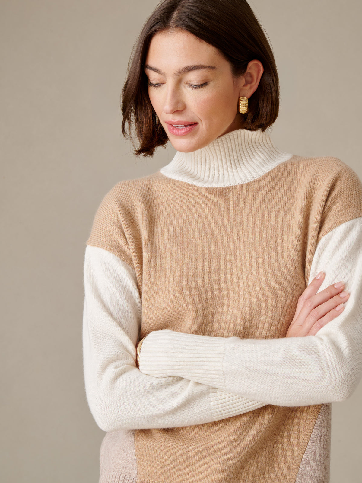 Dina Cashmere Turtleneck in Color Block
