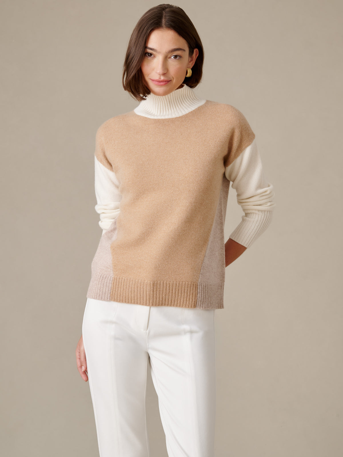 Dina Cashmere Turtleneck in Color Block