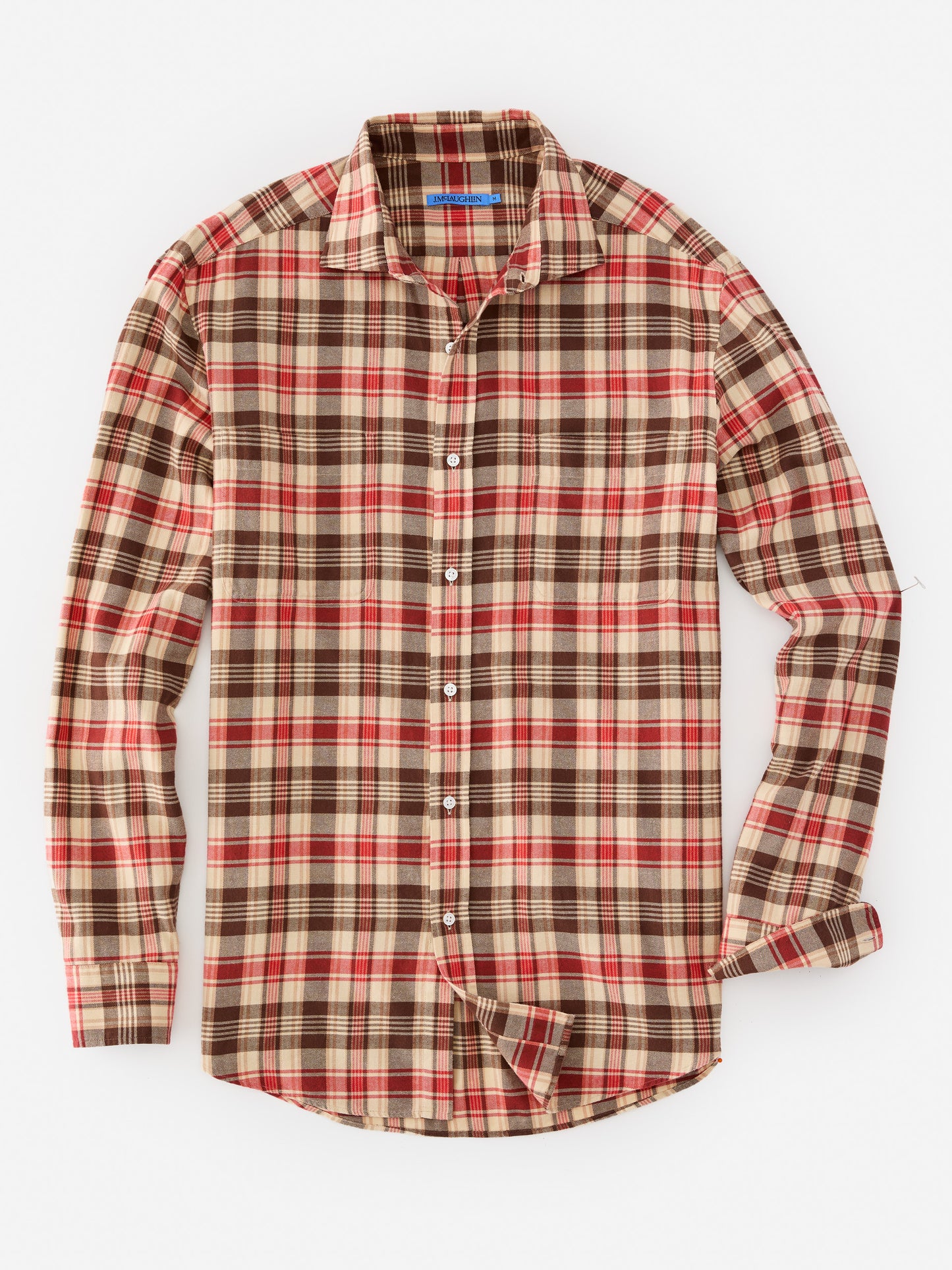 J.McLaughlin Dobson classic fit flannel shirt in beige/red made with cotton.