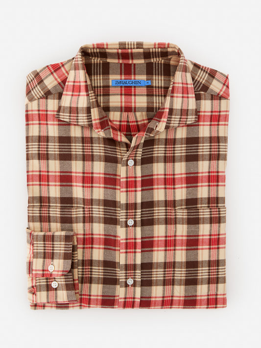 J.McLaughlin Dobson classic fit flannel shirt in beige/red made with cotton.