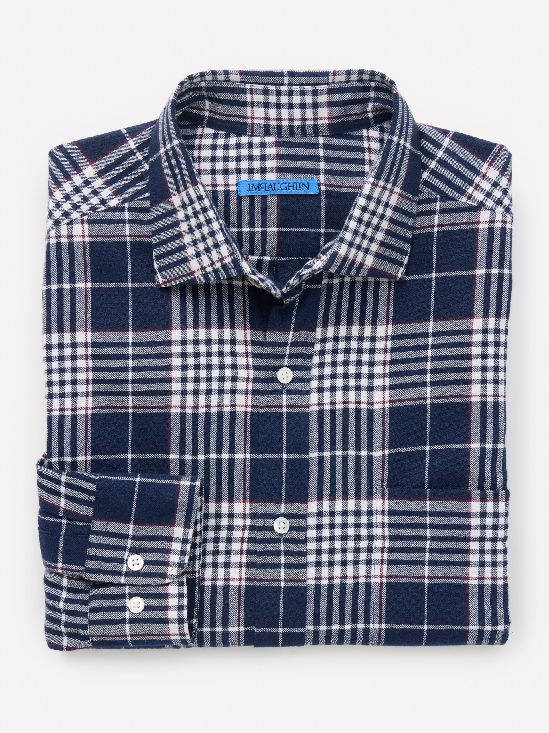 J.McLaughlin Dobson shirt in navy/white/red made with cotton.