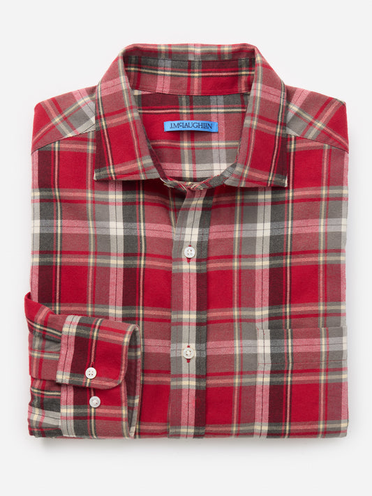 J.McLaughlin Dobson shirt in red/black/white made with cotton.