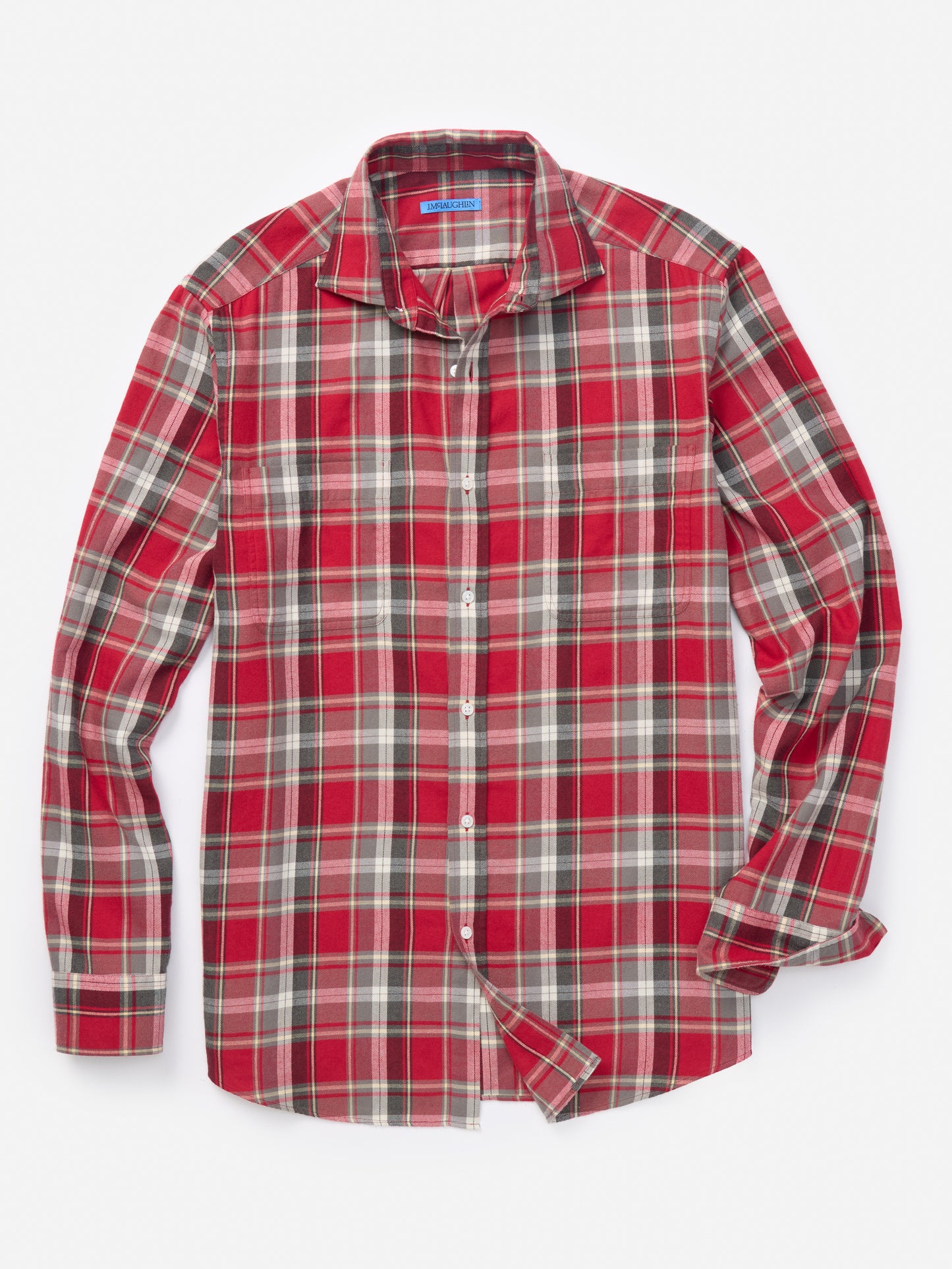 J.McLaughlin Dobson shirt in red/black/white made with cotton.