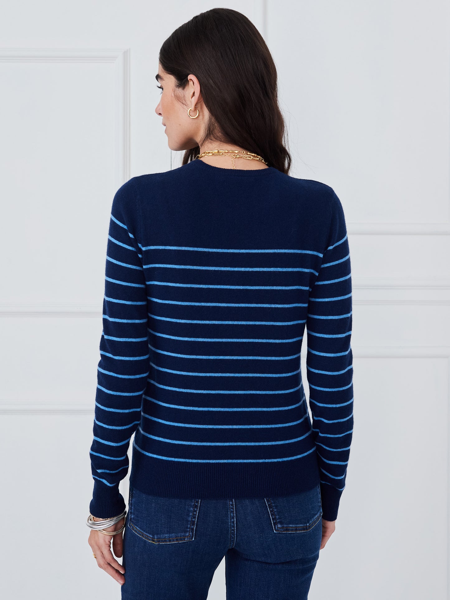 J.McLaughlin Colette sweater in navy/denim blue made with cashmere. 