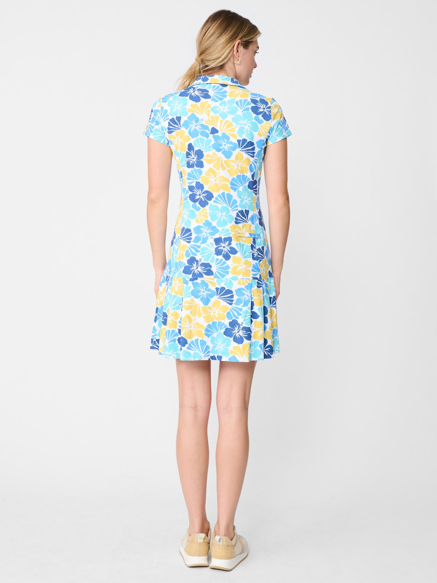J.McLaughlin Dorte dress in blue/navy/yellow made with Catalina cloth.
