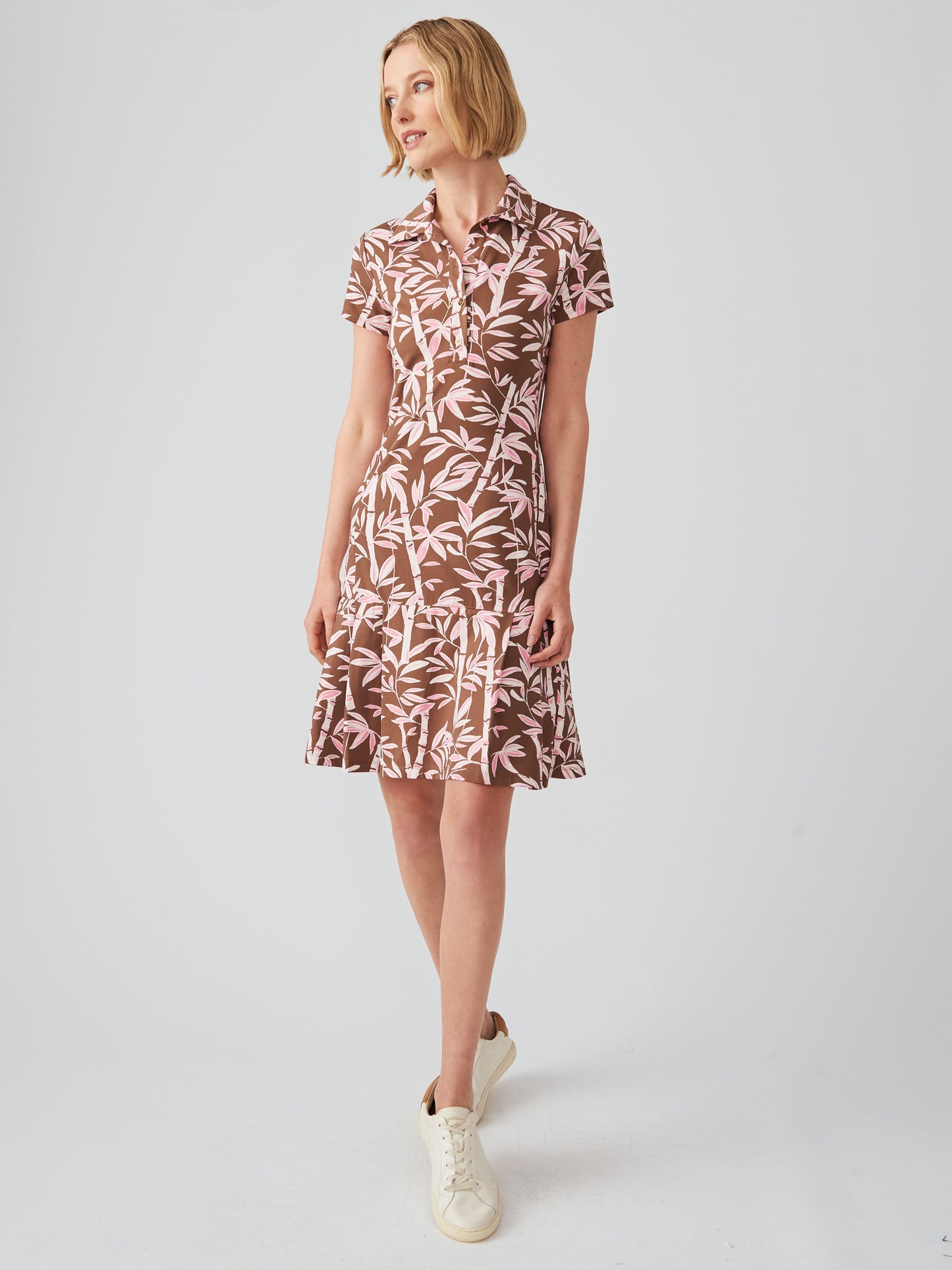 J.McLaughlin Dorte dress in brown/pink made with Catalina cloth.