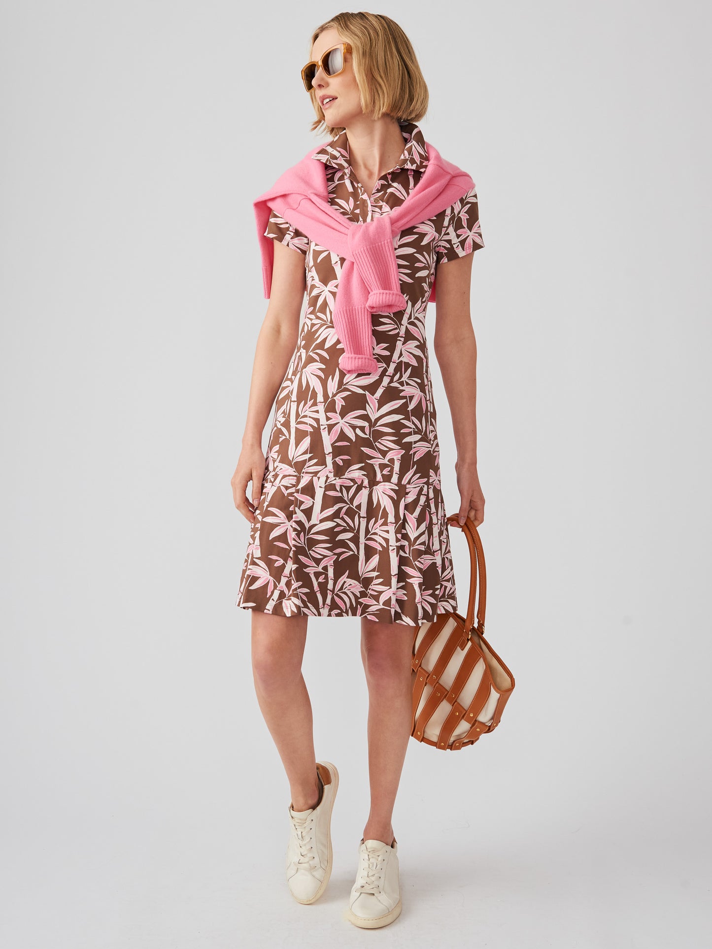 J.McLaughlin Dorte dress in brown/pink made with Catalina cloth.