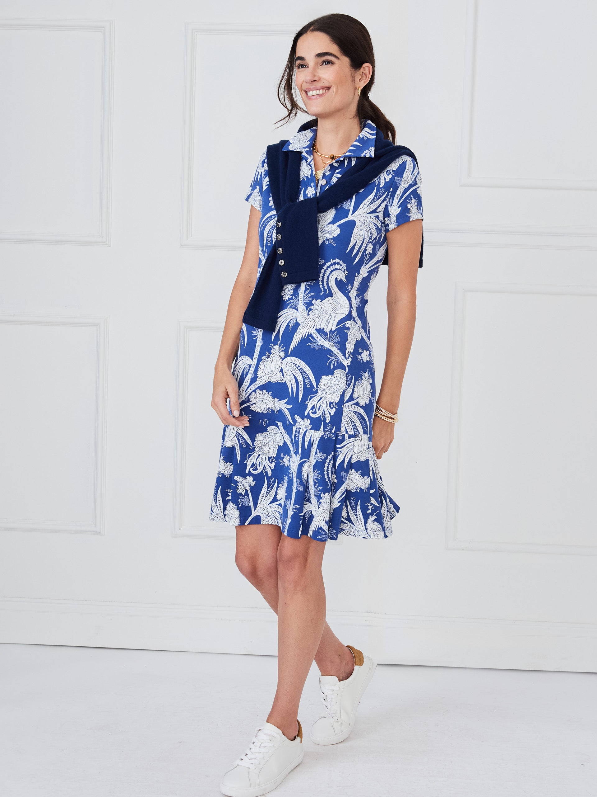 J.McLaughlin Dorte dress in dark blue/off white made with catalina cloth.