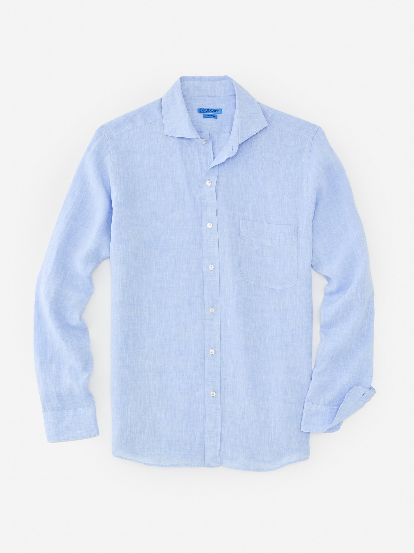 J.McLaughlin Drummond modern fit shirt in light denim blue made with linen.