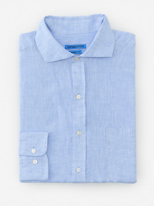 J.McLaughlin Drummond modern fit shirt in light denim blue made with linen.