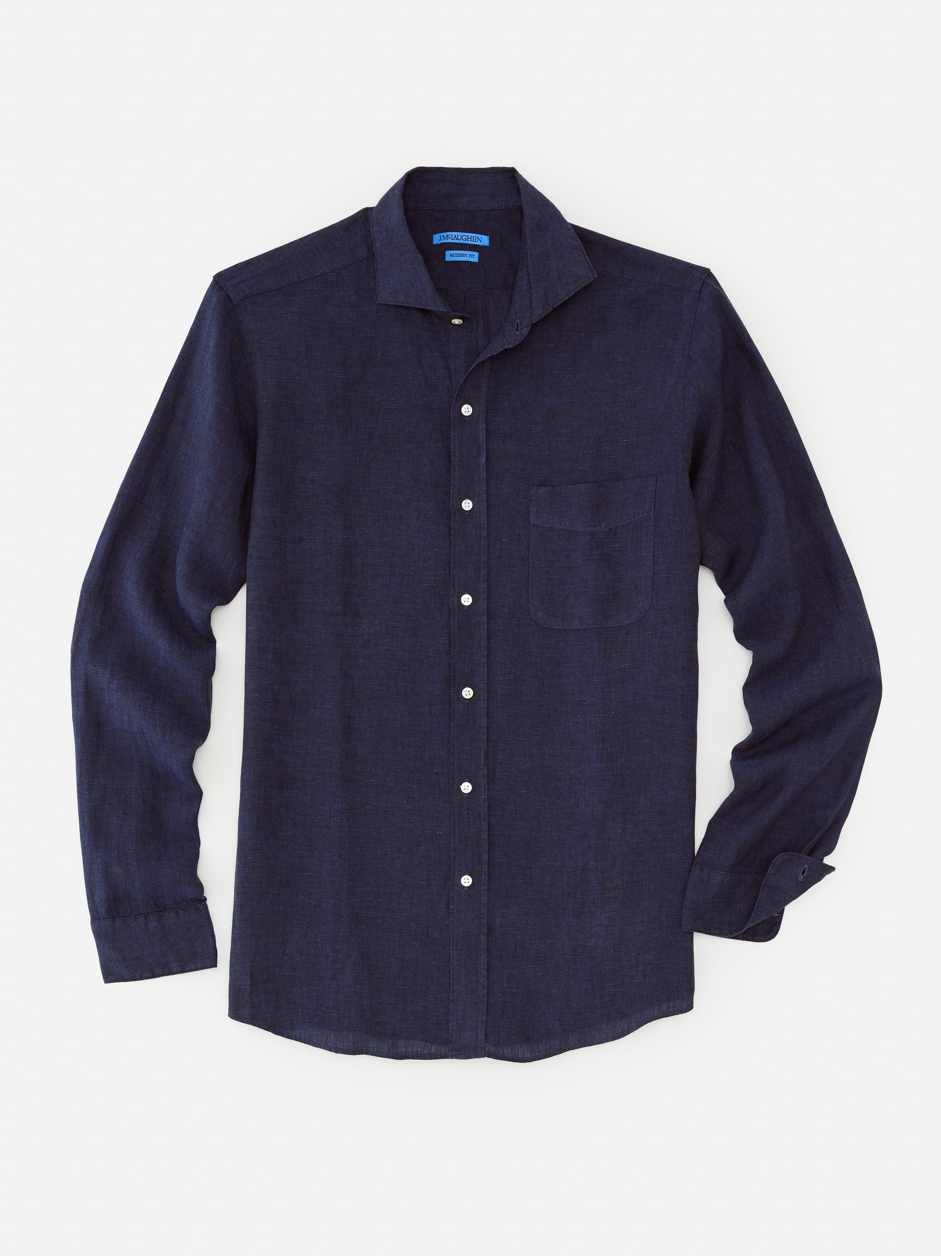 J.McLaughlin Drummond modern fit shirt in navy made with linen.