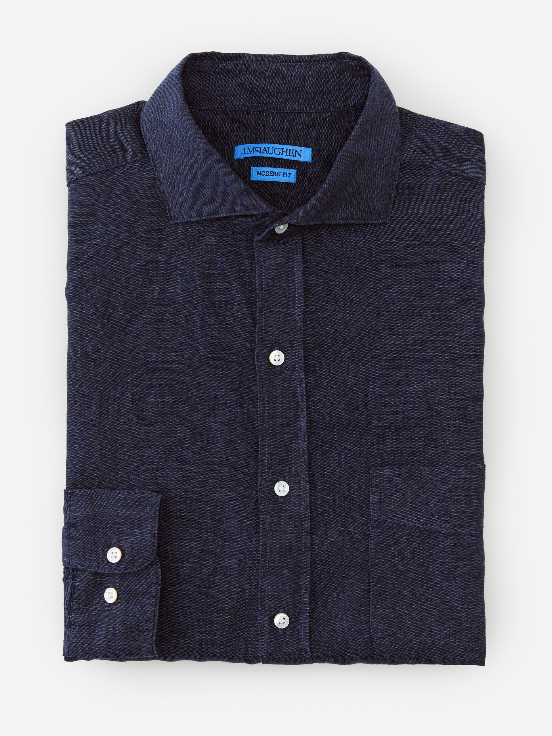 J.McLaughlin Drummond modern fit shirt in navy made with linen.