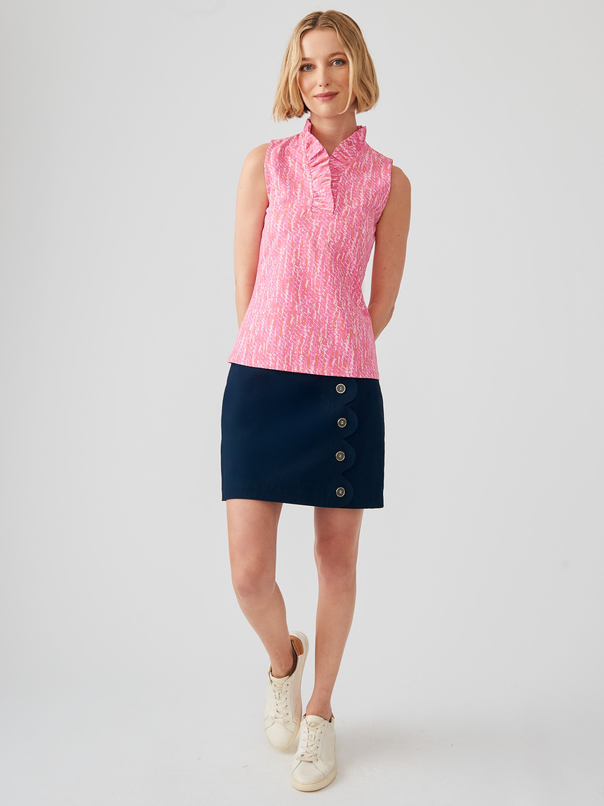 J.McLaughlin Durham sleeveless top in pink/light pink made with Catalina cloth.