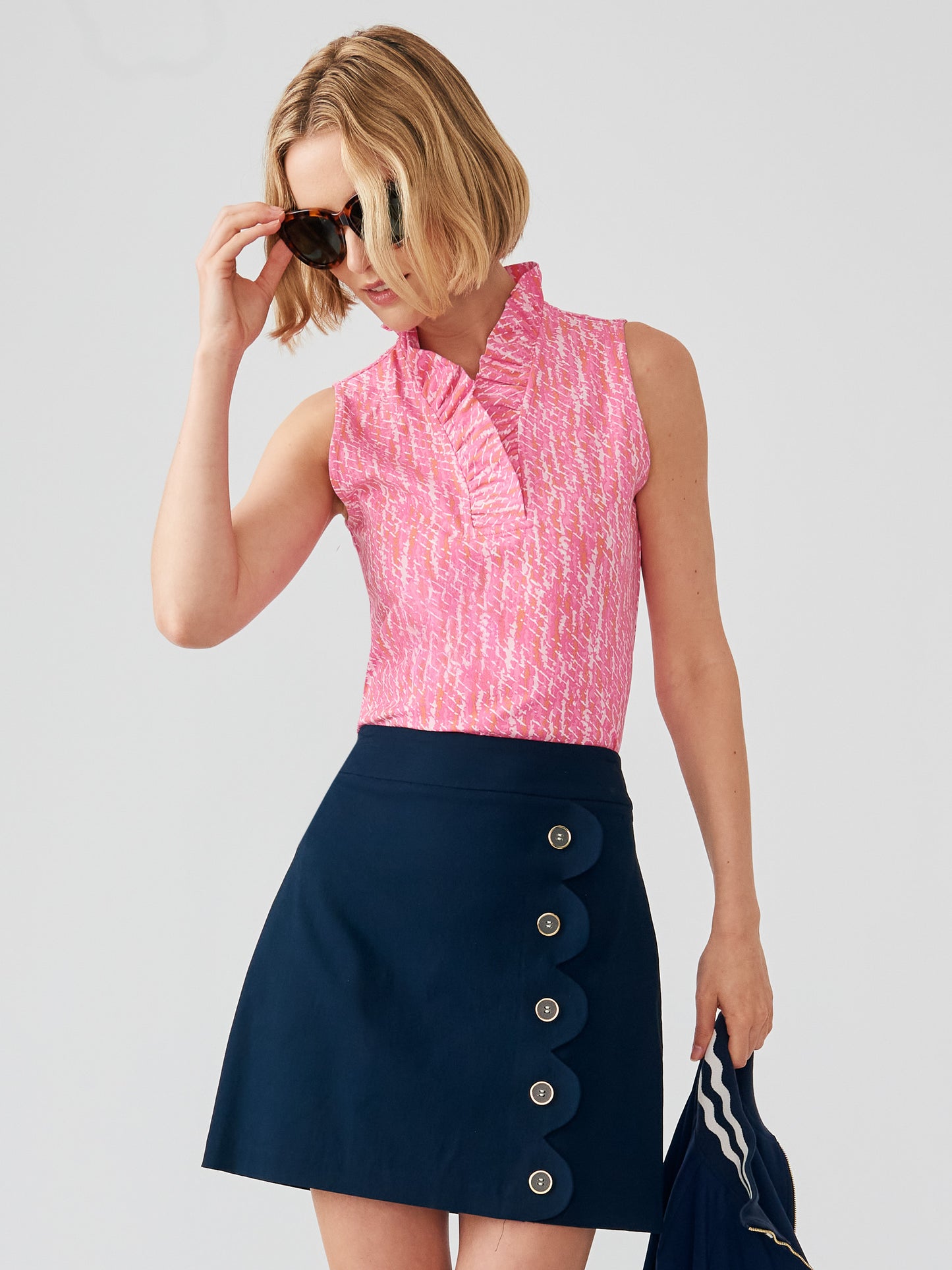 J.McLaughlin Durham sleeveless top in pink/light pink made with Catalina cloth.