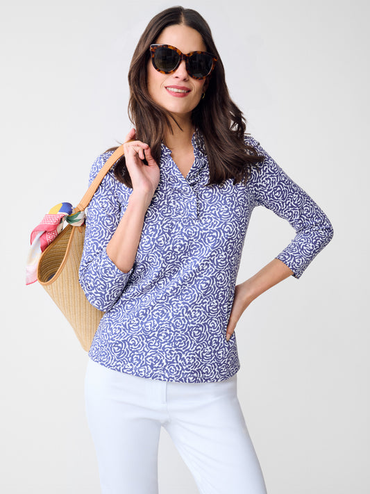 J.McLaughlin Durham top in Off White/Blue made with Catalina Cloth. 