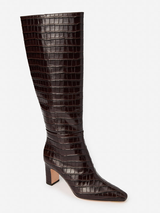 J.McLaughlin Eden boots in dark brown made with crocodile.
