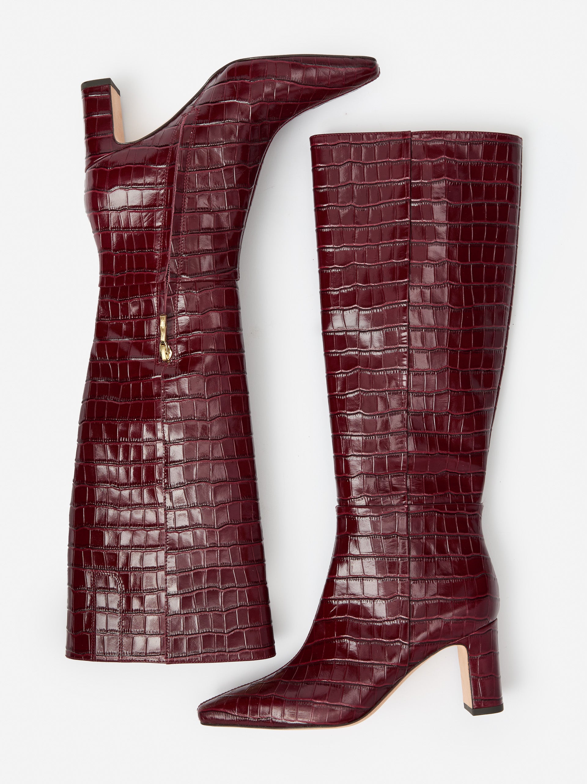 J.McLaughlin Eden boots in french merlot made with crocodile.