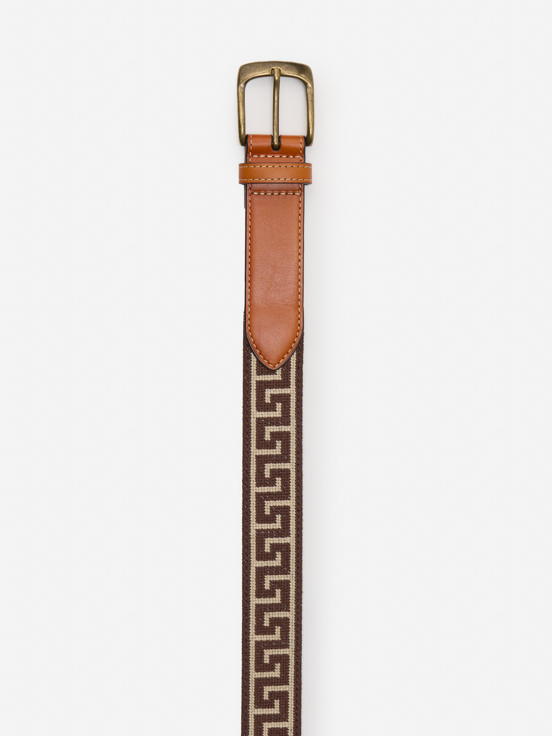 J.McLaughlin Needlepoint belt in dark brown/brown made with cotton embroidery and leather.