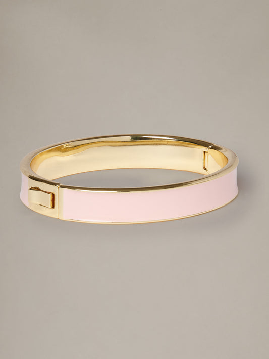 Enamel Hinge Bangle by J.McLaughlin featuring pale pink enamel and a polished gold tone hinge closure on a neutral background