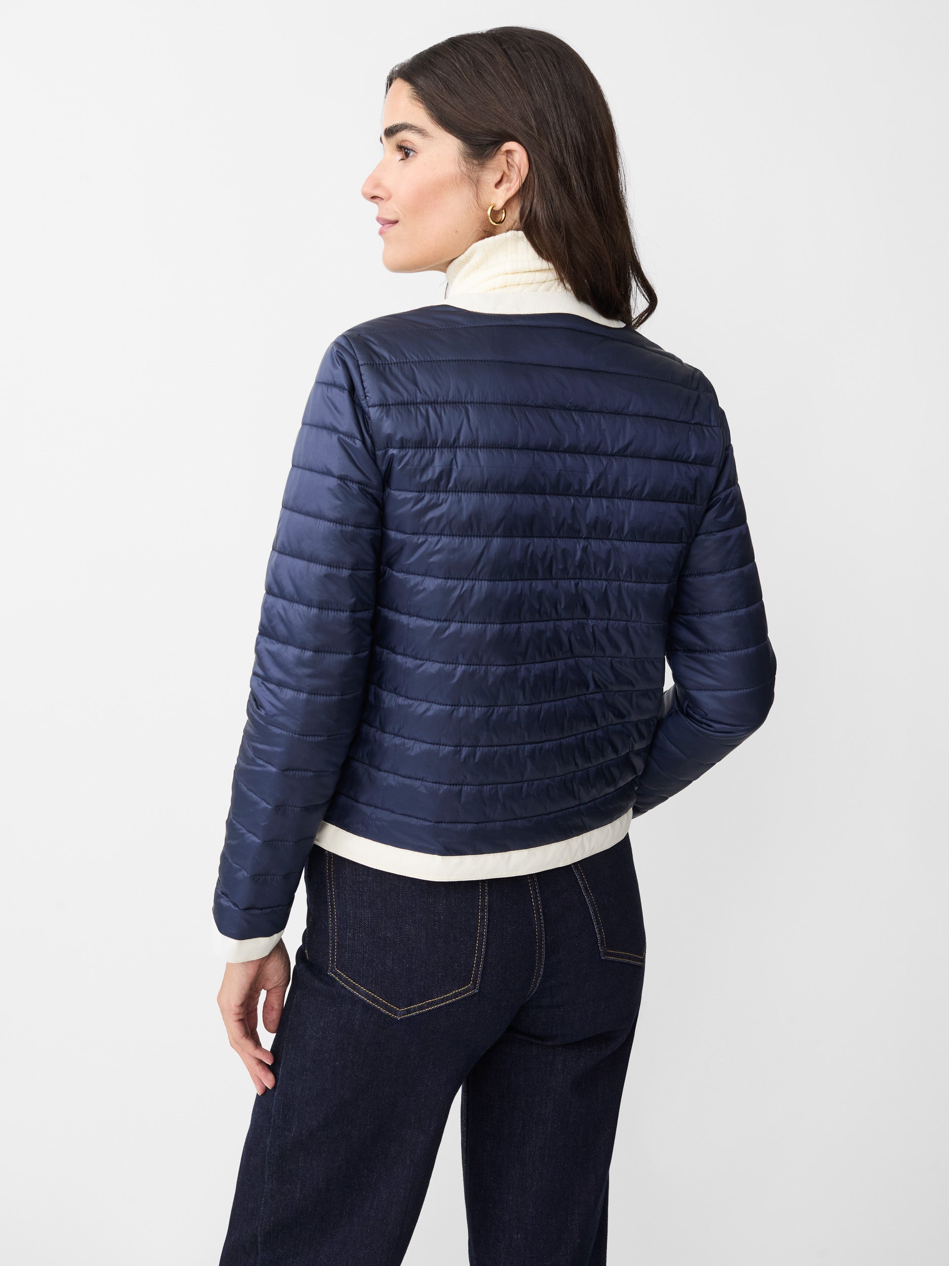 J.McLaughlin Eva puffer jacket in dark navy made with nylon.