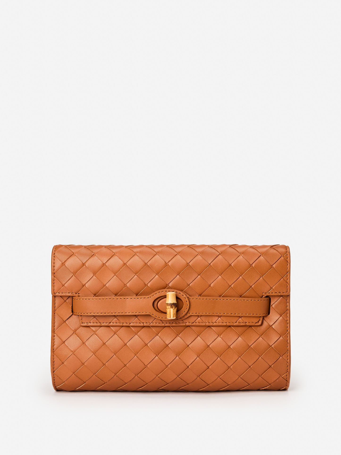 J.McLaughlin Everly clutch in dark vachetta made with leather.