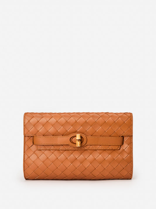 J.McLaughlin Everly clutch in dark vachetta made with leather.