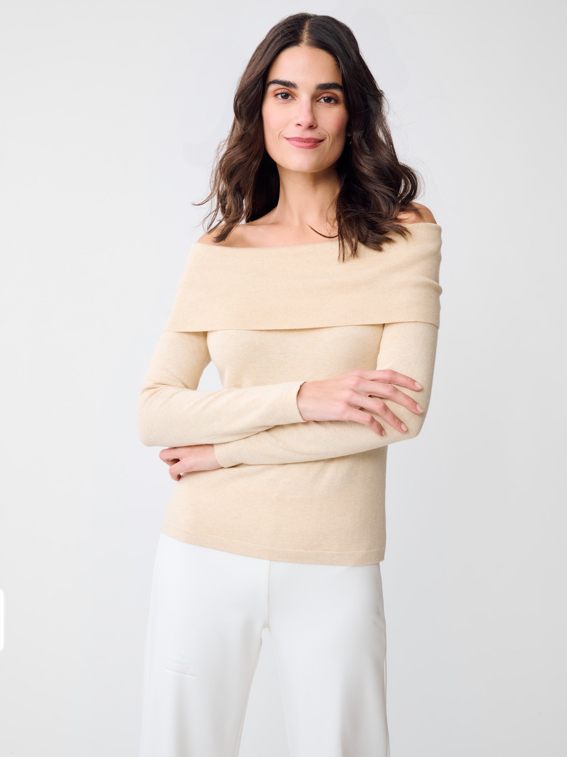 J.McLaughlin Evrima sweater in Heather Oatmeal made with Cotton. 