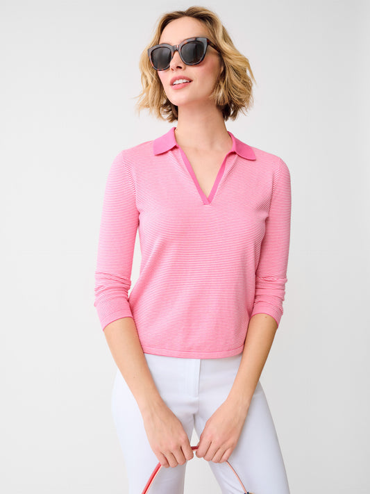 J.McLaughlin Fairfax sweater in pink/egret white made with cotton.