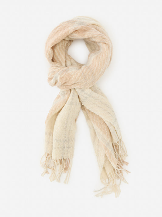 J.McLaughlin Federica scarf in off white/camel made with wool and cashmere.