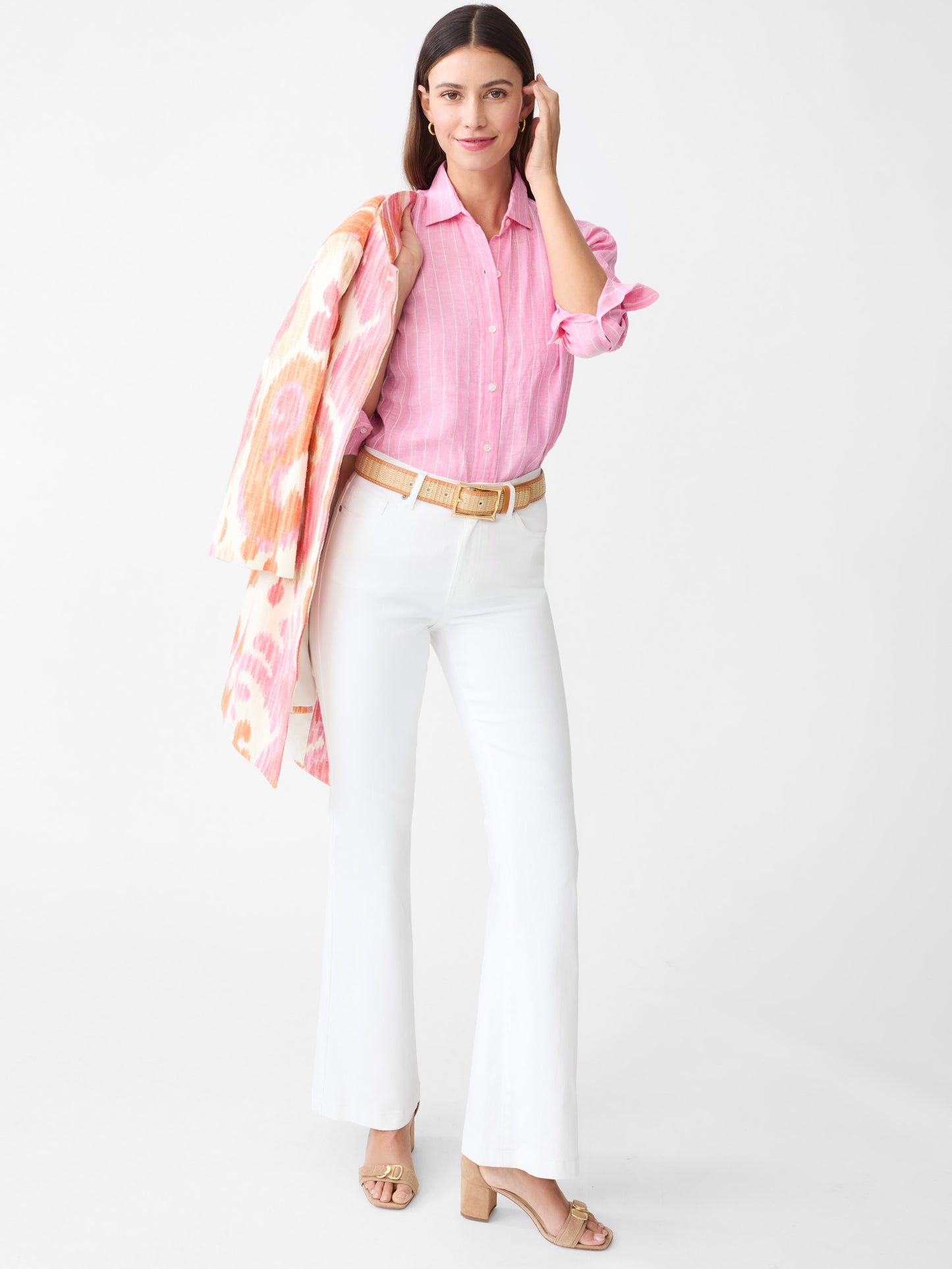 J.McLaughlin Finn shirt in pink/white made with linen.