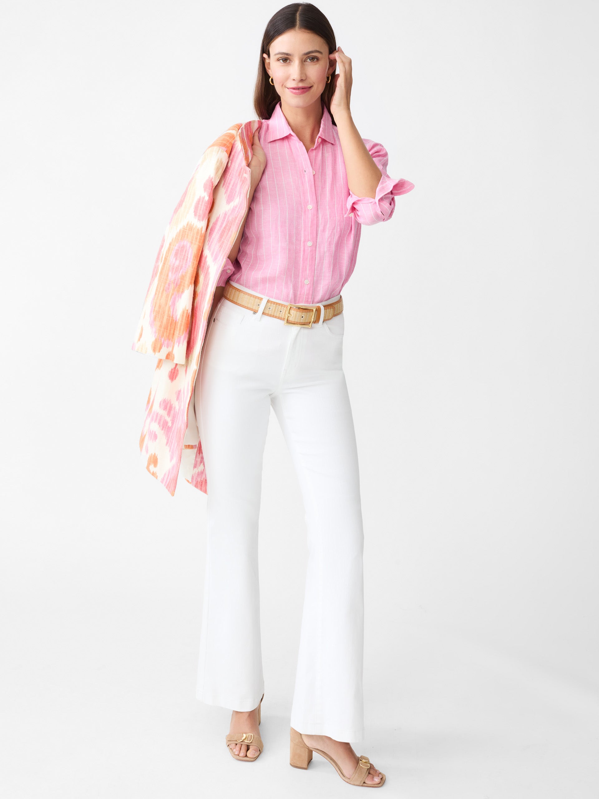 J.McLaughlin Finn shirt in pink/white made with linen.