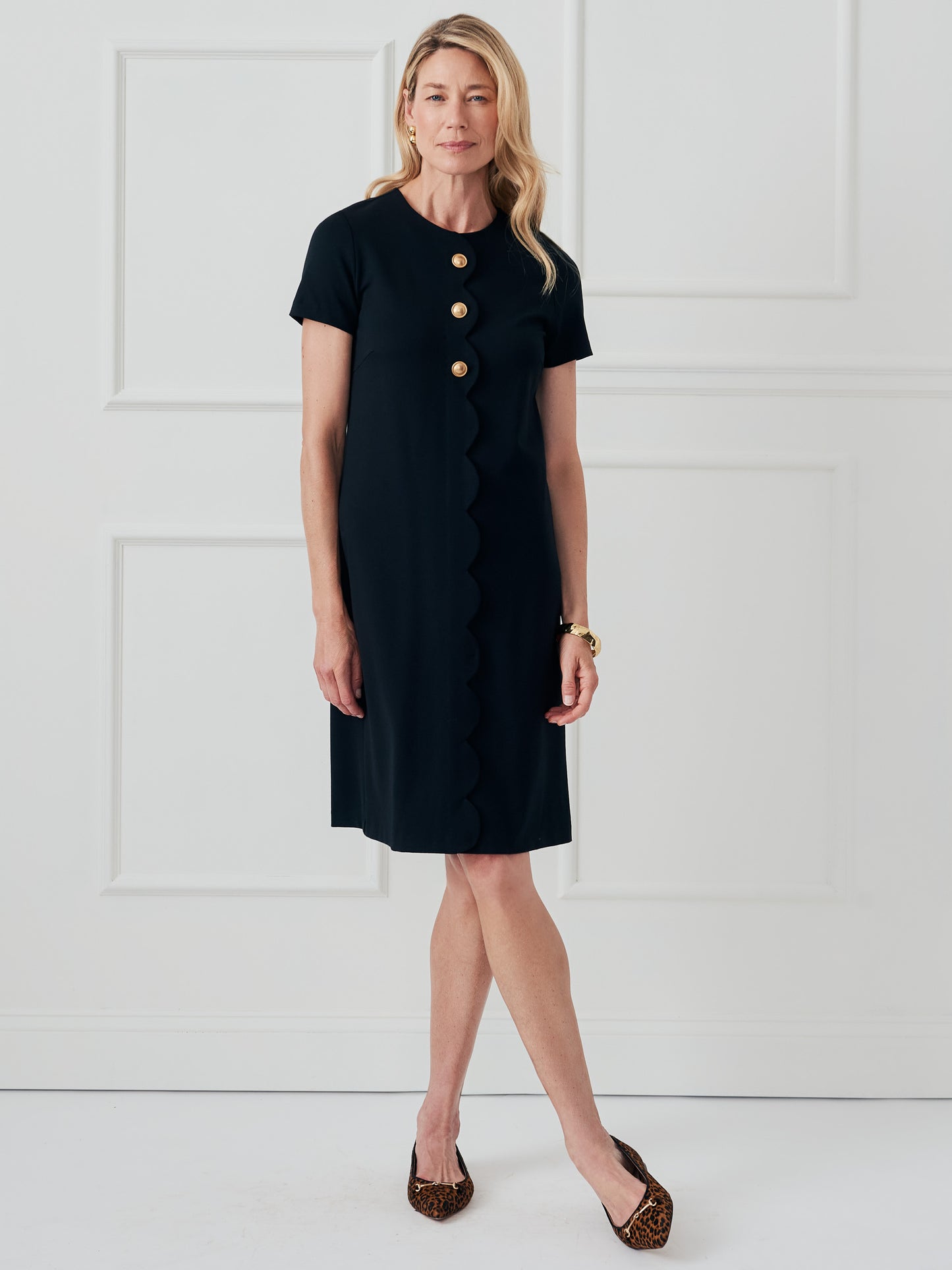 J.McLaughlin Flroence dress in black made with Bainbridge cloth.