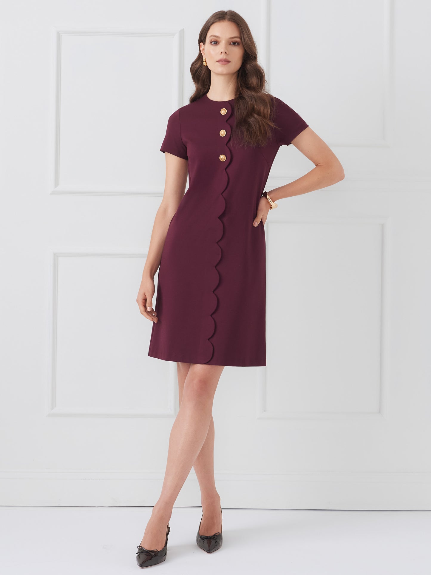 J.McLaughlin Flroence dress in merlot made with Bainbridge cloth.