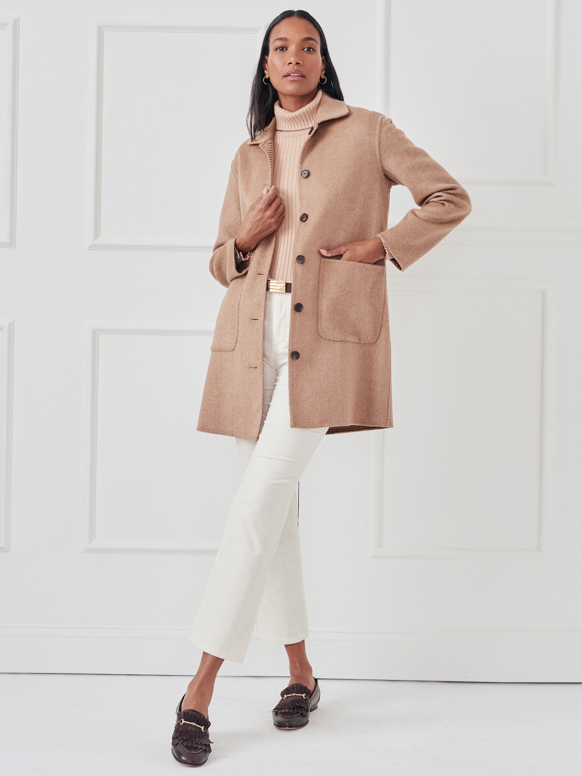 J.McLaughlin Frade coat in tan made with wool.